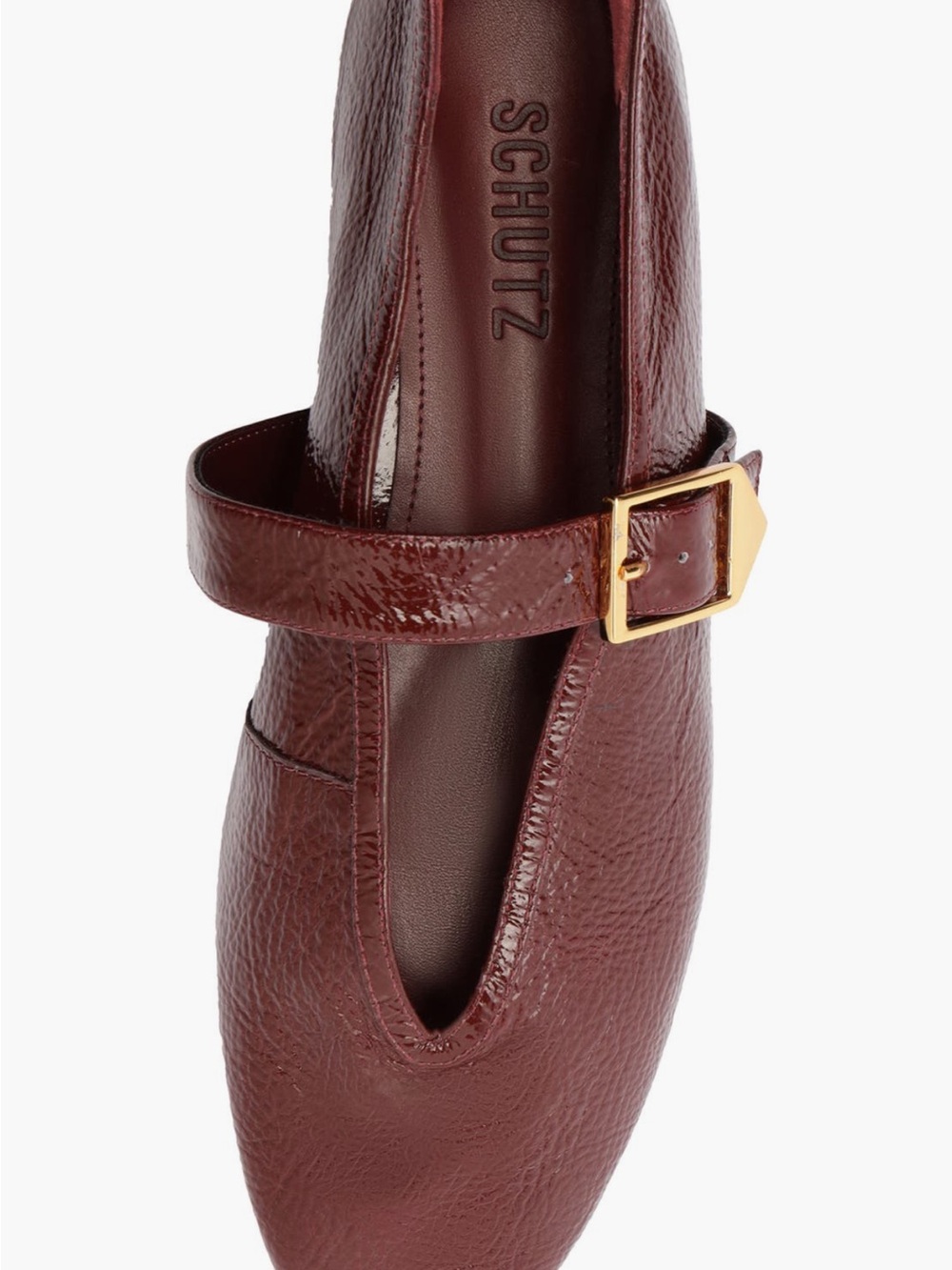 SCHUTZ Burgundy Leather Mary Jane Flats with Gold Buckle - Picture 3 of 9